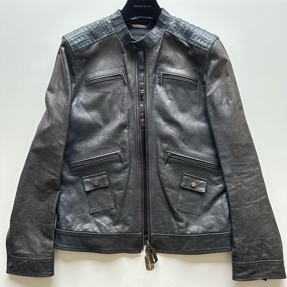 Philipp Plein leather with crocodile application (real leather)